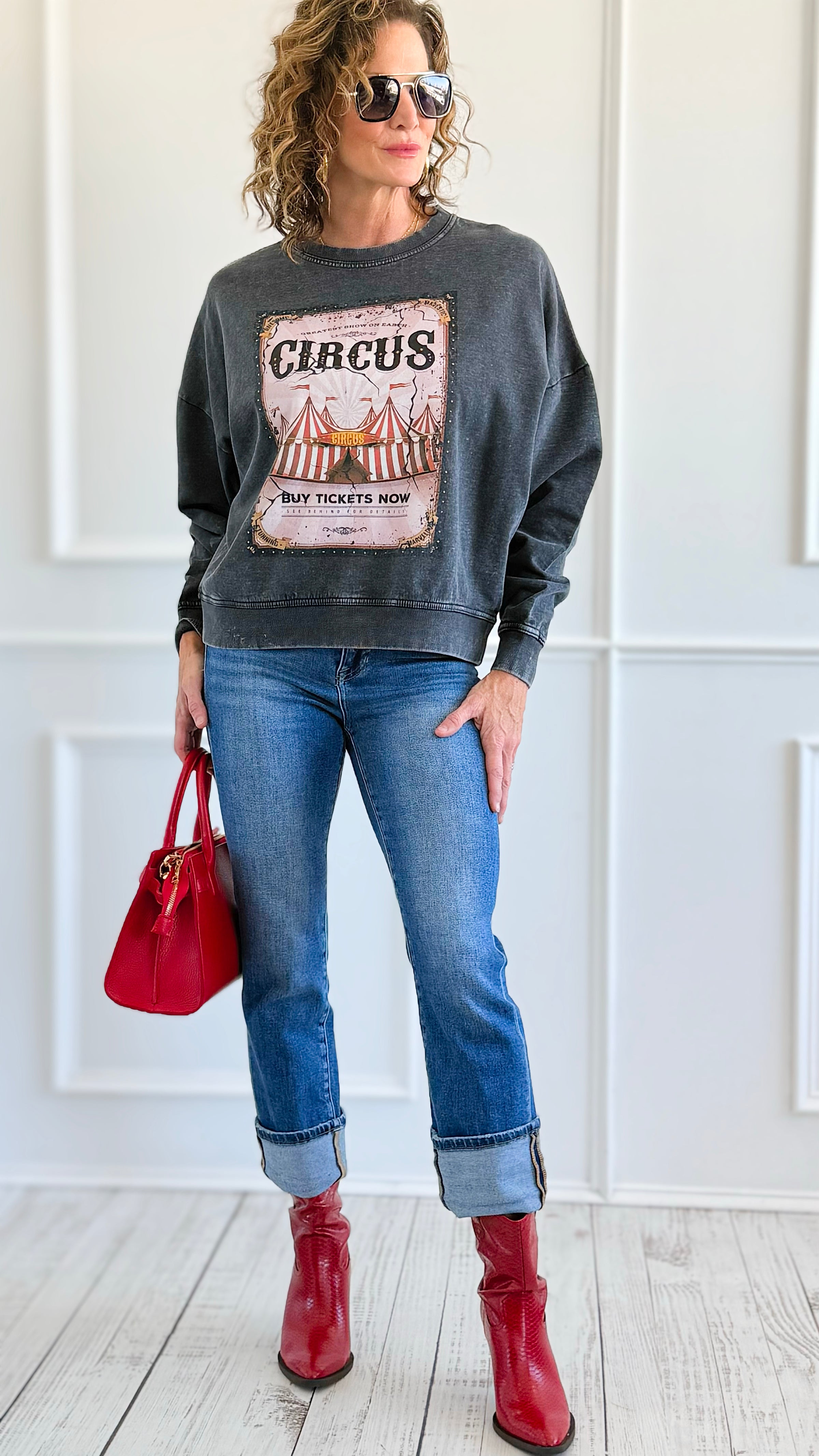 Pre Order - Showtime Circus Italian Sweatshirt-110 Long Sleeve Tops-FIRSTAGE-Coastal Bloom Boutique, find the trendiest versions of the popular styles and looks Located in Indialantic, FL