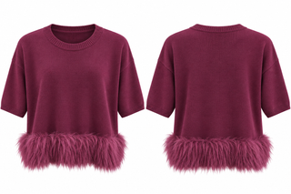 Fur Trim Knit Sweater - Burgundy