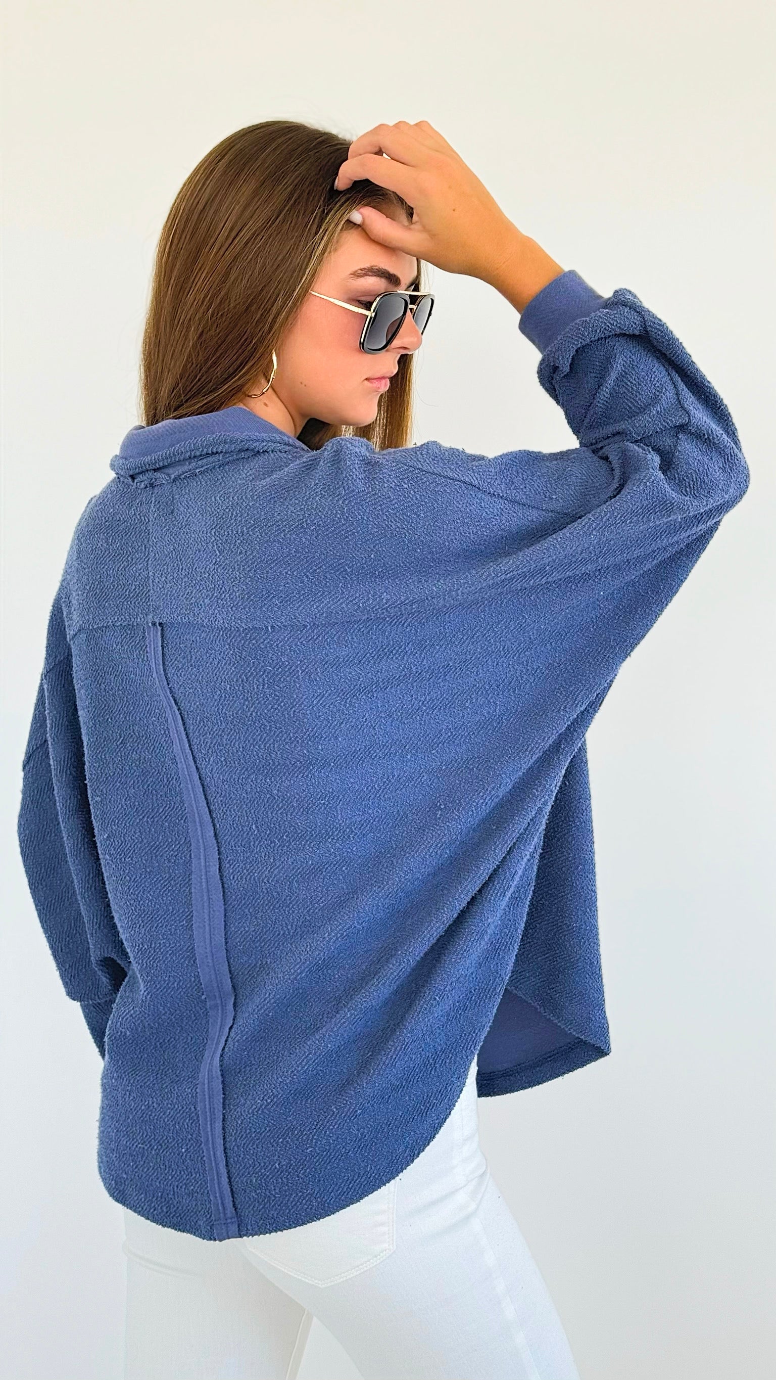 Oversized Texture Knit Sweatshirt - Navy-130 Long Sleeve Tops-BucketList-Coastal Bloom Boutique, find the trendiest versions of the popular styles and looks Located in Indialantic, FL