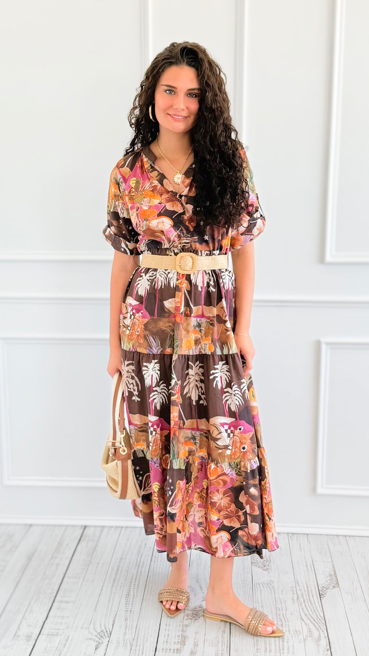 Imperial Garden Belted Italian Midi Dress-200 Dresses/Jumpsuits/Rompers-AZUL MONACO-Coastal Bloom Boutique, find the trendiest versions of the popular styles and looks Located in Indialantic, FL