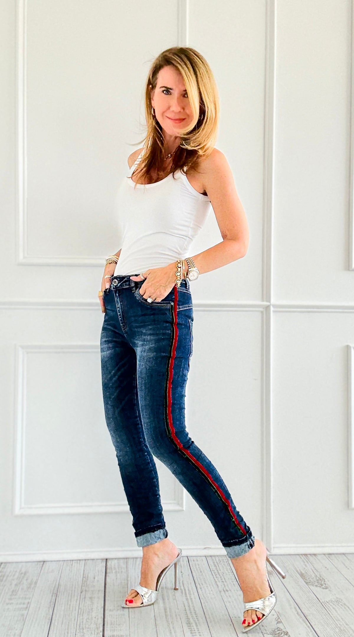 Street Luxe Stripe Italian Denim Pant-190 Denim-SASU UNICORN-Coastal Bloom Boutique, find the trendiest versions of the popular styles and looks Located in Indialantic, FL