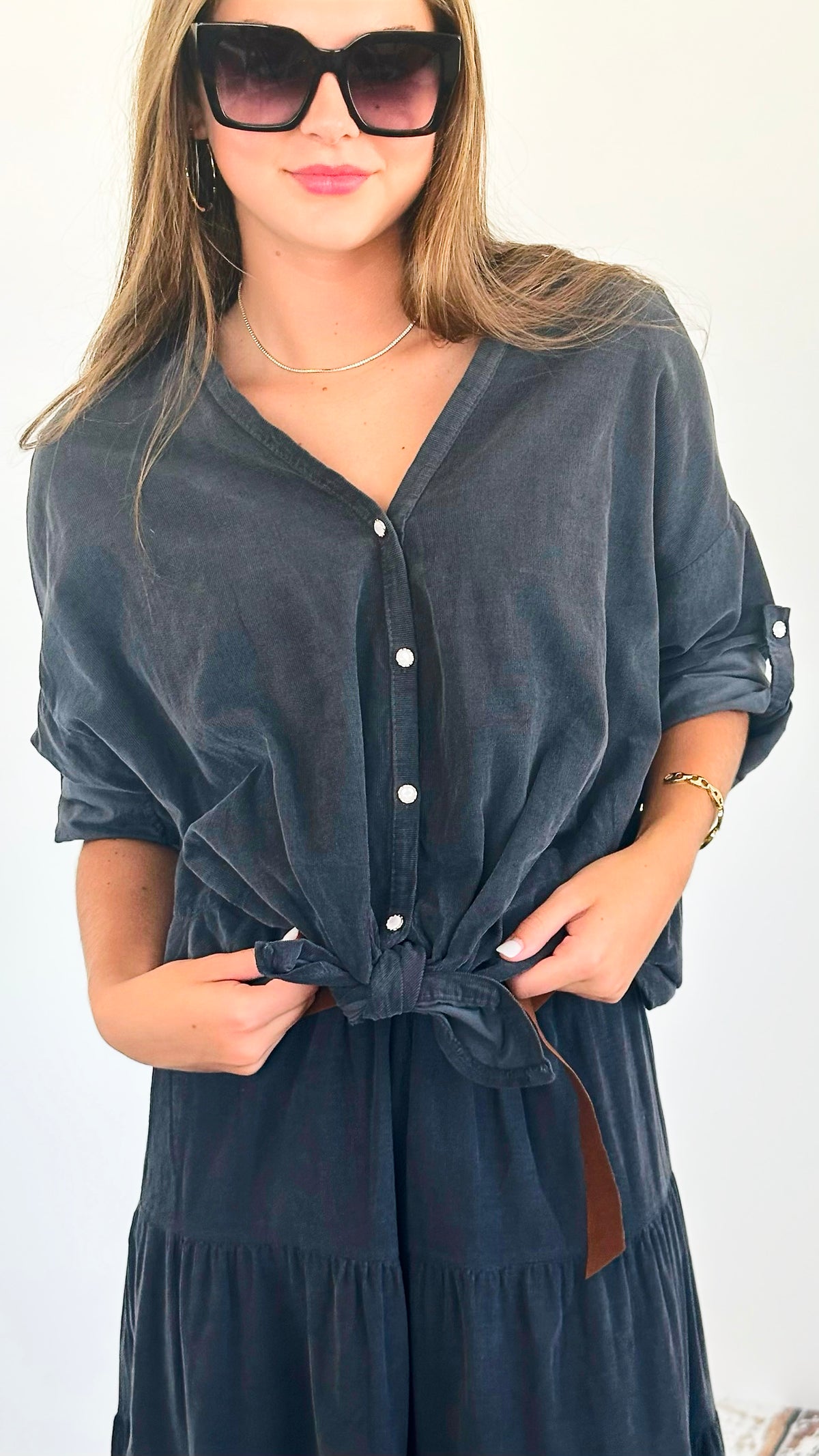 Harvest Italian Blouse- Dark Gray-170 bottoms-Italianissimo-Coastal Bloom Boutique, find the trendiest versions of the popular styles and looks Located in Indialantic, FL