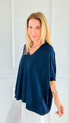 Relaxed Ease V-Neck Italian Top- Navy-110 short Sleeve Top-PROFITER-Coastal Bloom Boutique, find the trendiest versions of the popular styles and looks Located in Indialantic, FL