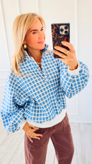 Plaid Half-Button Up Top