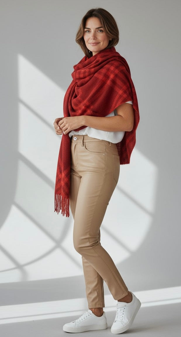 Heritage Check Fringed Wrap-260 Other Accessories-NYW-Coastal Bloom Boutique, find the trendiest versions of the popular styles and looks Located in Indialantic, FL