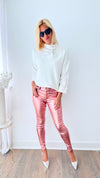 High-Rise Metallic Skinny Jean - Rose Pink-170 Bottoms-YMI-Coastal Bloom Boutique, find the trendiest versions of the popular styles and looks Located in Indialantic, FL