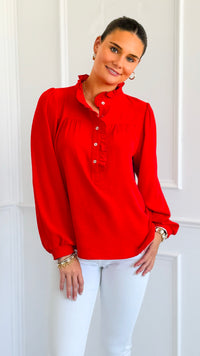 Victorian Muse Ruffle Top - Tomato Red-130 Long Sleeve Tops-JODIFL-Coastal Bloom Boutique, find the trendiest versions of the popular styles and looks Located in Indialantic, FL