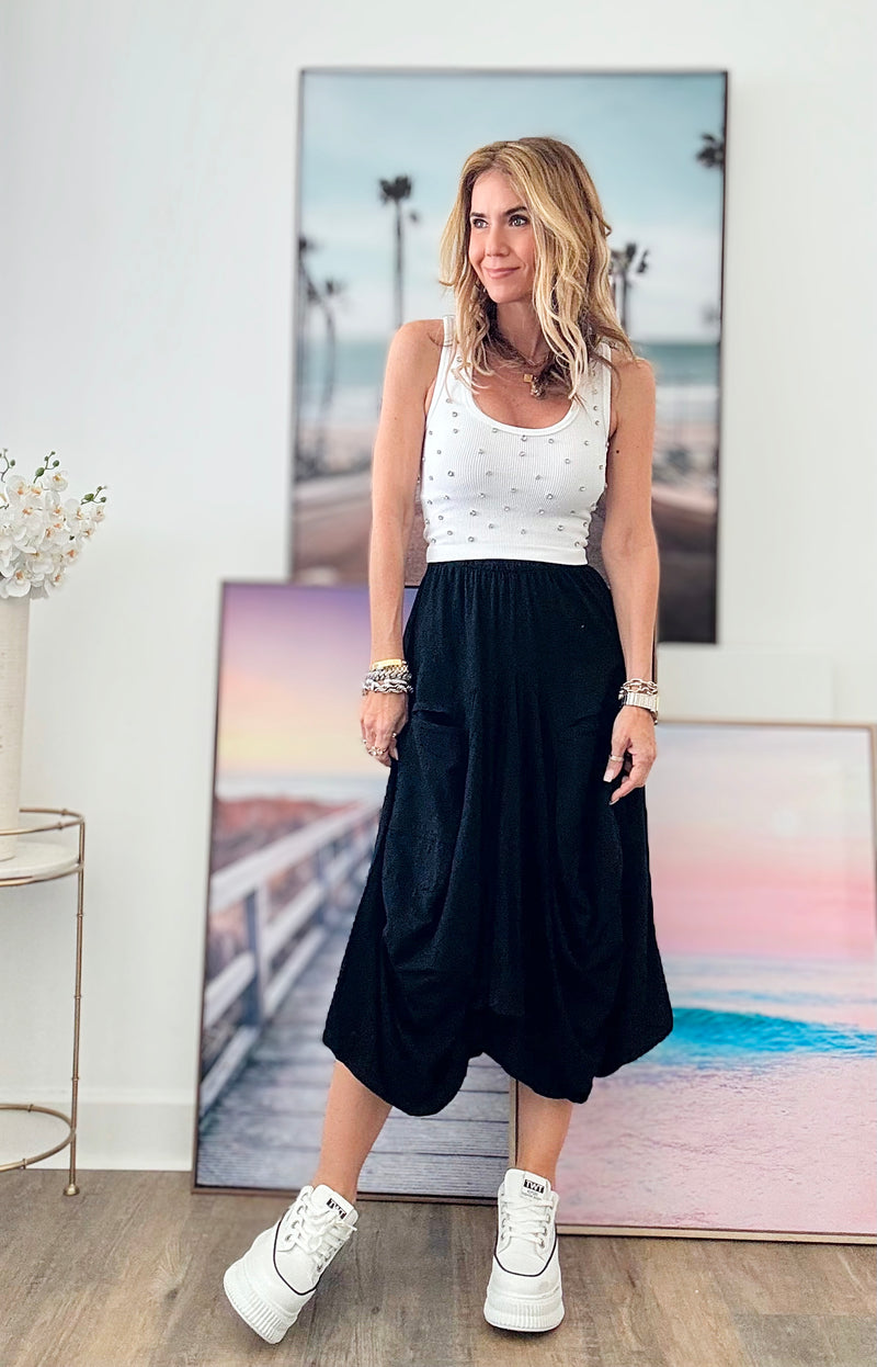 Pre Order Buffy Cotton Pocketed Italian Skirt - Black-170 Bottoms-Tempo-Coastal Bloom Boutique, find the trendiest versions of the popular styles and looks Located in Indialantic, FL