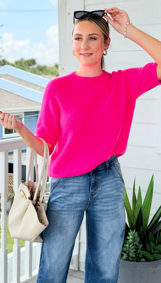 Casually Chic Italian Knit Top- Neon Pink