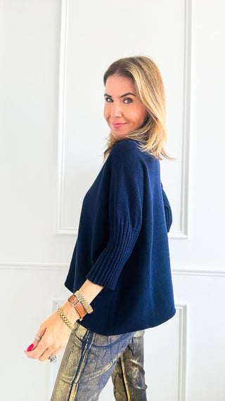 Break Free Italian Sweater Top - Navy-140 Sweaters-Italianissimo-Coastal Bloom Boutique, find the trendiest versions of the popular styles and looks Located in Indialantic, FL