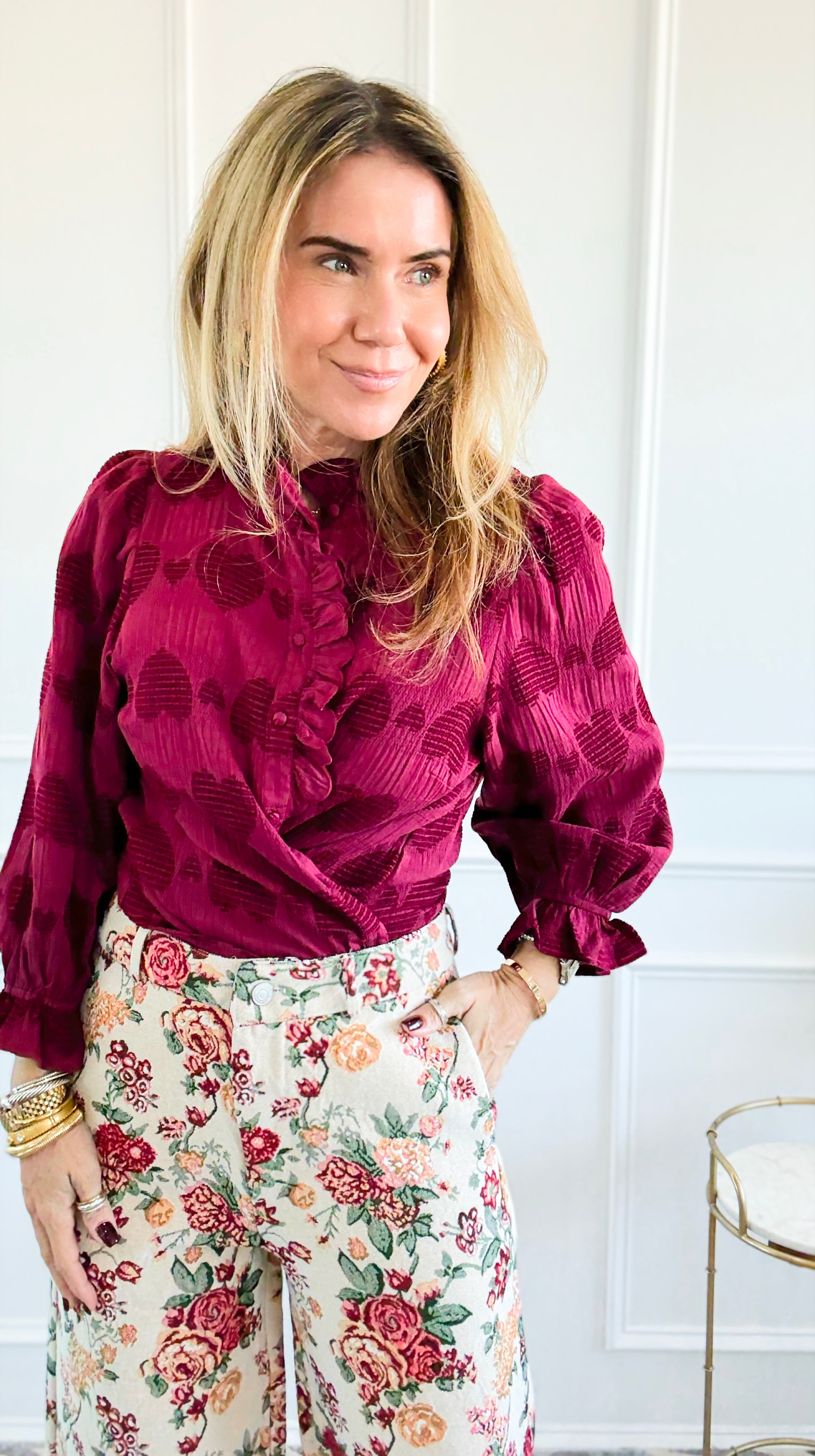 Heartfelt Ruffle Button Down Top