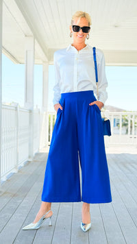 Sleek Pleated Cropped Pants - Saphire-170 Bottoms-Umgee-Coastal Bloom Boutique, find the trendiest versions of the popular styles and looks Located in Indialantic, FL