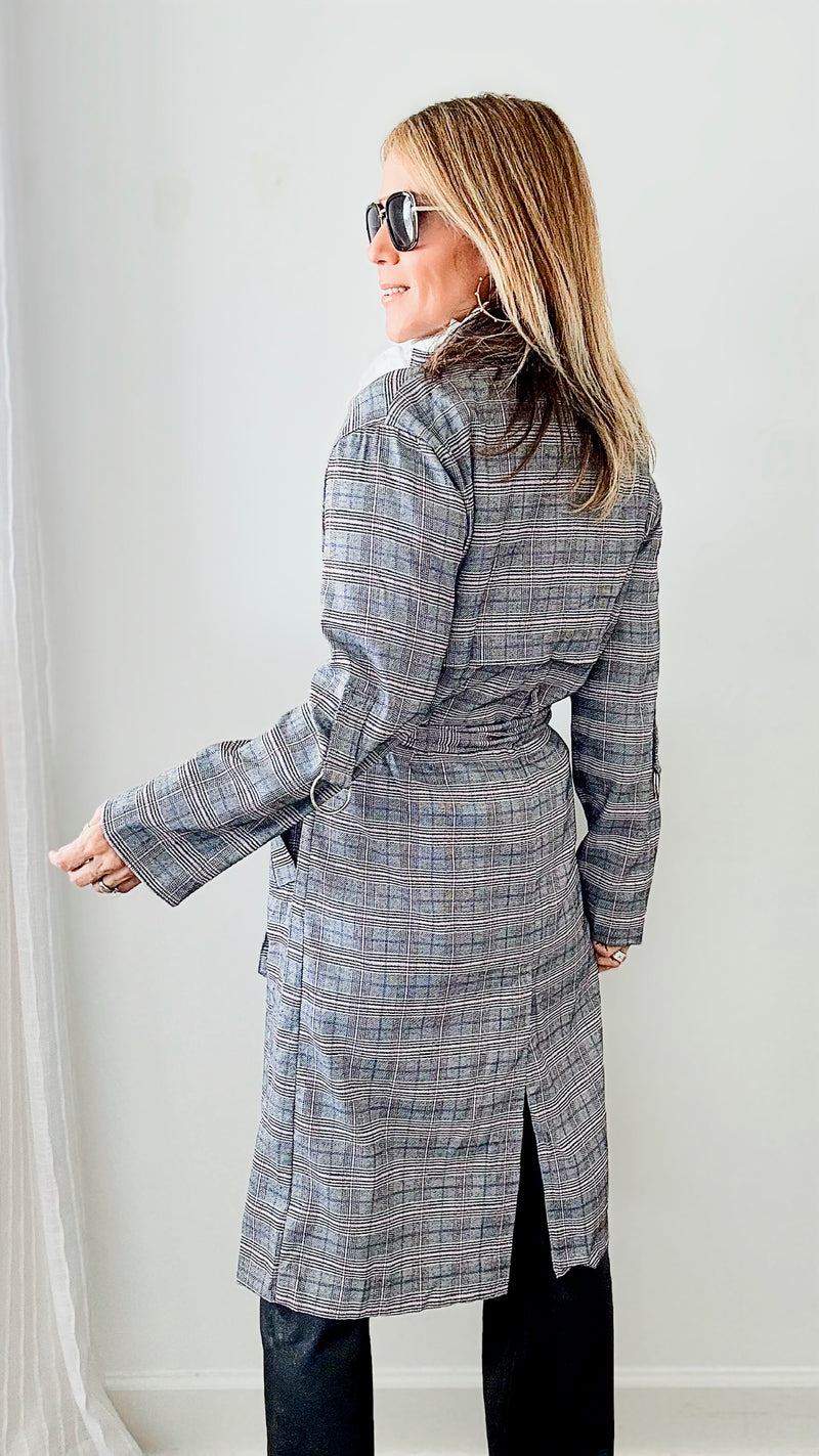 Jerry Plaid Trench Coat - Grey-160 Jackets-Rousseau-Coastal Bloom Boutique, find the trendiest versions of the popular styles and looks Located in Indialantic, FL