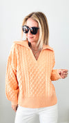 Sorbet Relaxed Cable Knit Sweater - Orange-140 Sweaters-Rousseau-Coastal Bloom Boutique, find the trendiest versions of the popular styles and looks Located in Indialantic, FL