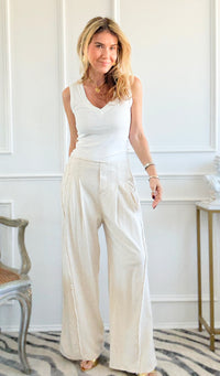 Fringe Line Wide Leg Pants - Oatmeal