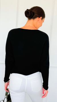 Ribbed Italian Pullover- Black-140 Sweaters-Italianissimo-Coastal Bloom Boutique, find the trendiest versions of the popular styles and looks Located in Indialantic, FL