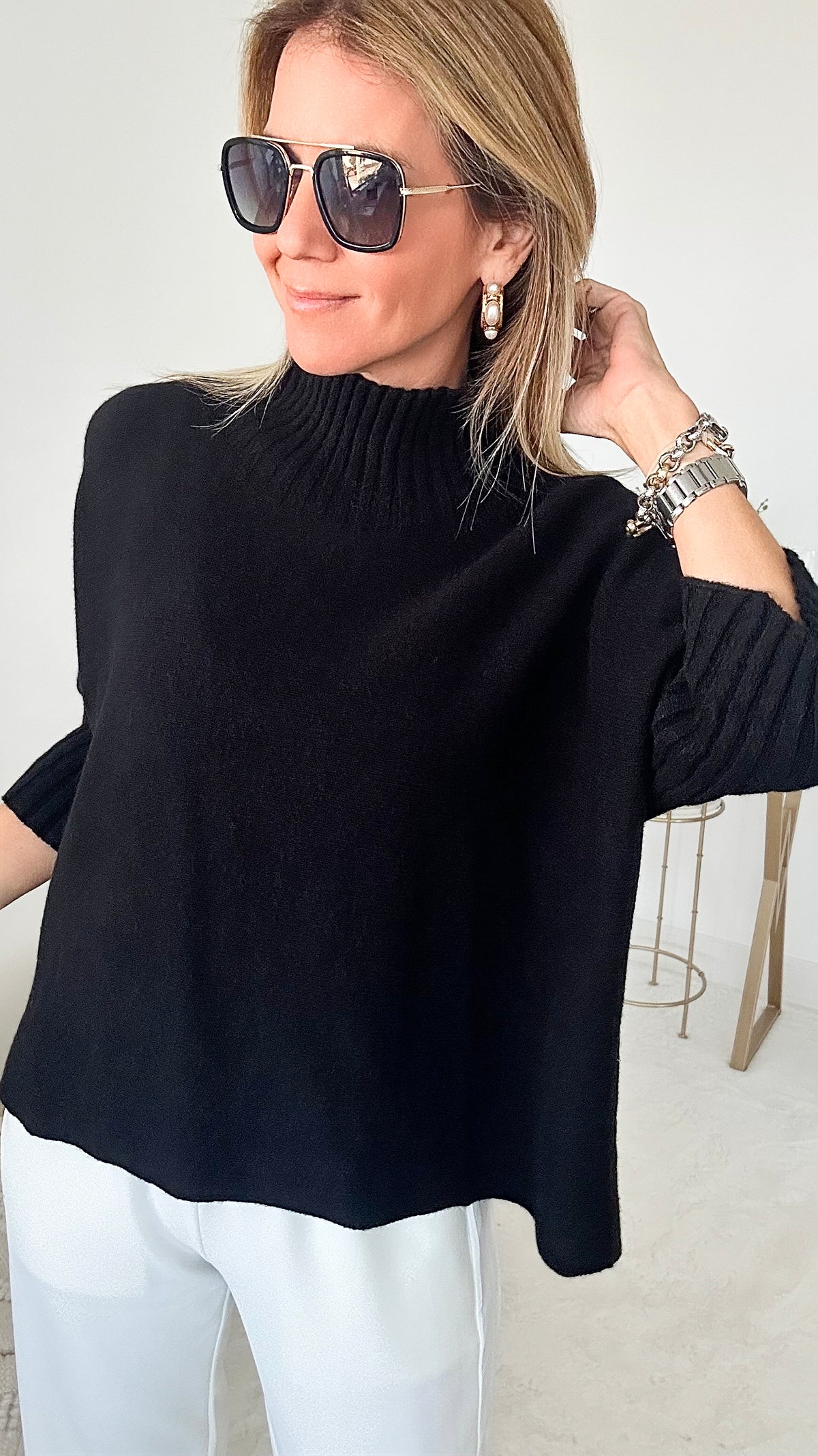 Break Free Italian Sweater Top - Black-140 Sweaters-Yolly-Coastal Bloom Boutique, find the trendiest versions of the popular styles and looks Located in Indialantic, FL