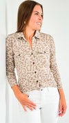 Leo Print Fitted Button-Up - Taupe-100 Sleeveless Tops-mystree-Coastal Bloom Boutique, find the trendiest versions of the popular styles and looks Located in Indialantic, FL