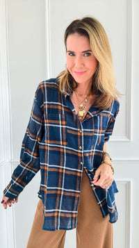 Rustic Plaid Button-Down Top-130 Long Sleeve Tops-Veveret-Coastal Bloom Boutique, find the trendiest versions of the popular styles and looks Located in Indialantic, FL