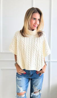 Turtle Neck Cable Knit Sweater - Ivory-140 Sweaters-LALAVON-Coastal Bloom Boutique, find the trendiest versions of the popular styles and looks Located in Indialantic, FL