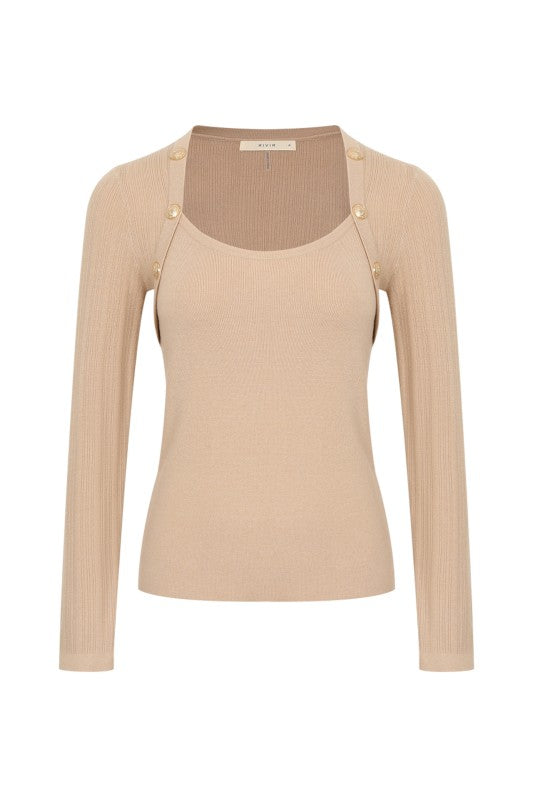 Command Attention Ribbed Top - Beige-130 Long Sleeve Tops-rivir-Coastal Bloom Boutique, find the trendiest versions of the popular styles and looks Located in Indialantic, FL