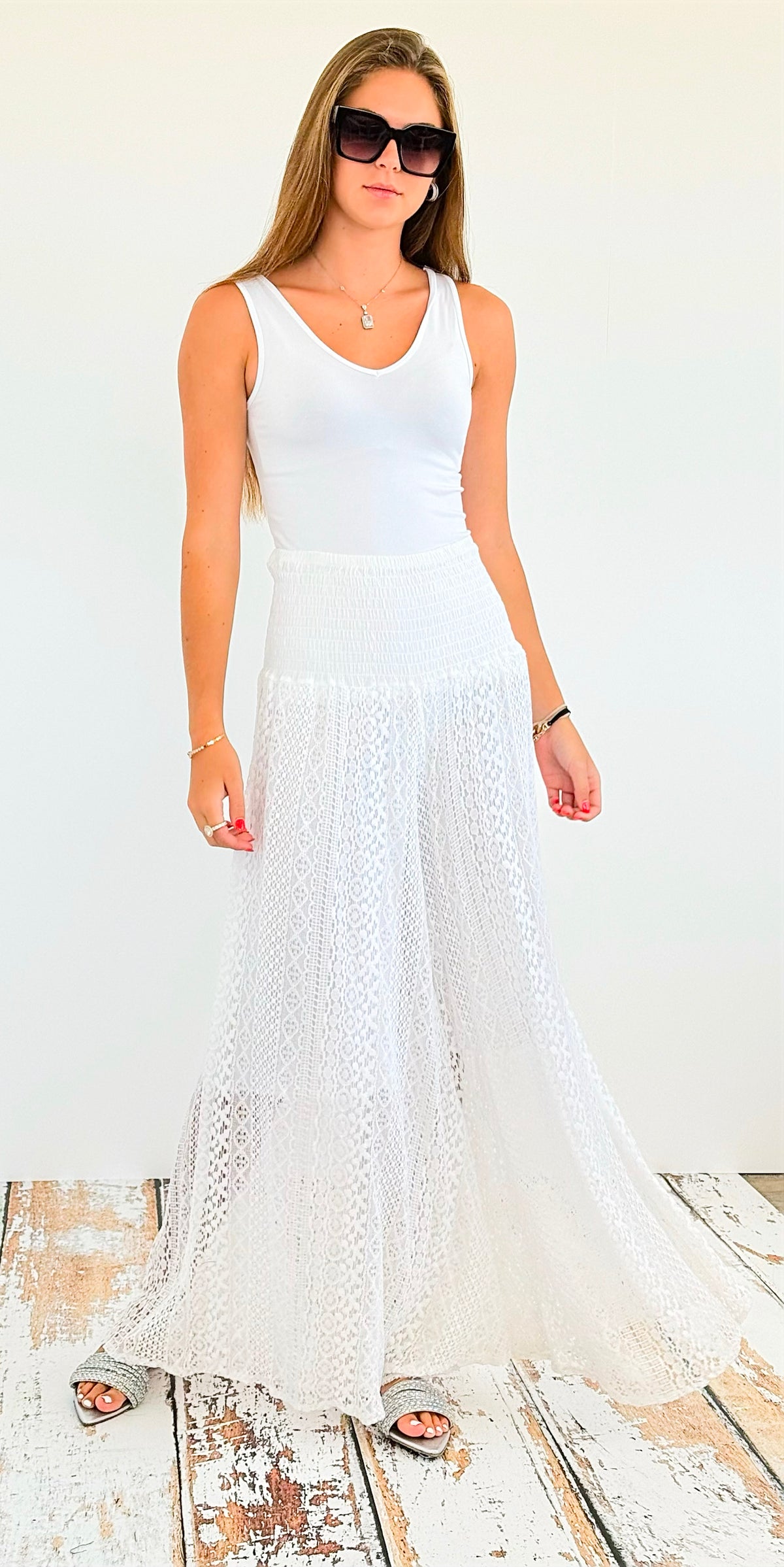 Lace Garden Italian Palazzo - White-pants-Italianissimo-Coastal Bloom Boutique, find the trendiest versions of the popular styles and looks Located in Indialantic, FL