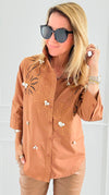 Rhinestone Embroidered Blouse - Camel-130 Long Sleeve Tops-PASTEL DESIGN-Coastal Bloom Boutique, find the trendiest versions of the popular styles and looks Located in Indialantic, FL