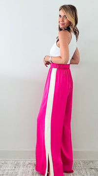 Silky Varsity Stripe Pants - Fuchsia-170 Bottoms-TYCHE-Coastal Bloom Boutique, find the trendiest versions of the popular styles and looks Located in Indialantic, FL
