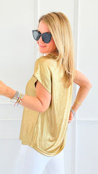 Glow Getter Cap Sleeve Top - Gold-110 Short Sleeve Tops-JODIFL-Coastal Bloom Boutique, find the trendiest versions of the popular styles and looks Located in Indialantic, FL