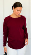 Effortless Chic Long Sleeve Top - Cabernet-110 Long Sleeve Tops-Zenana-Coastal Bloom Boutique, find the trendiest versions of the popular styles and looks Located in Indialantic, FL
