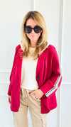 Stripes Of Power Italian Hooded Blazer- Burgundy-160 Jackets-ACQUA & LIMONE-Coastal Bloom Boutique, find the trendiest versions of the popular styles and looks Located in Indialantic, FL