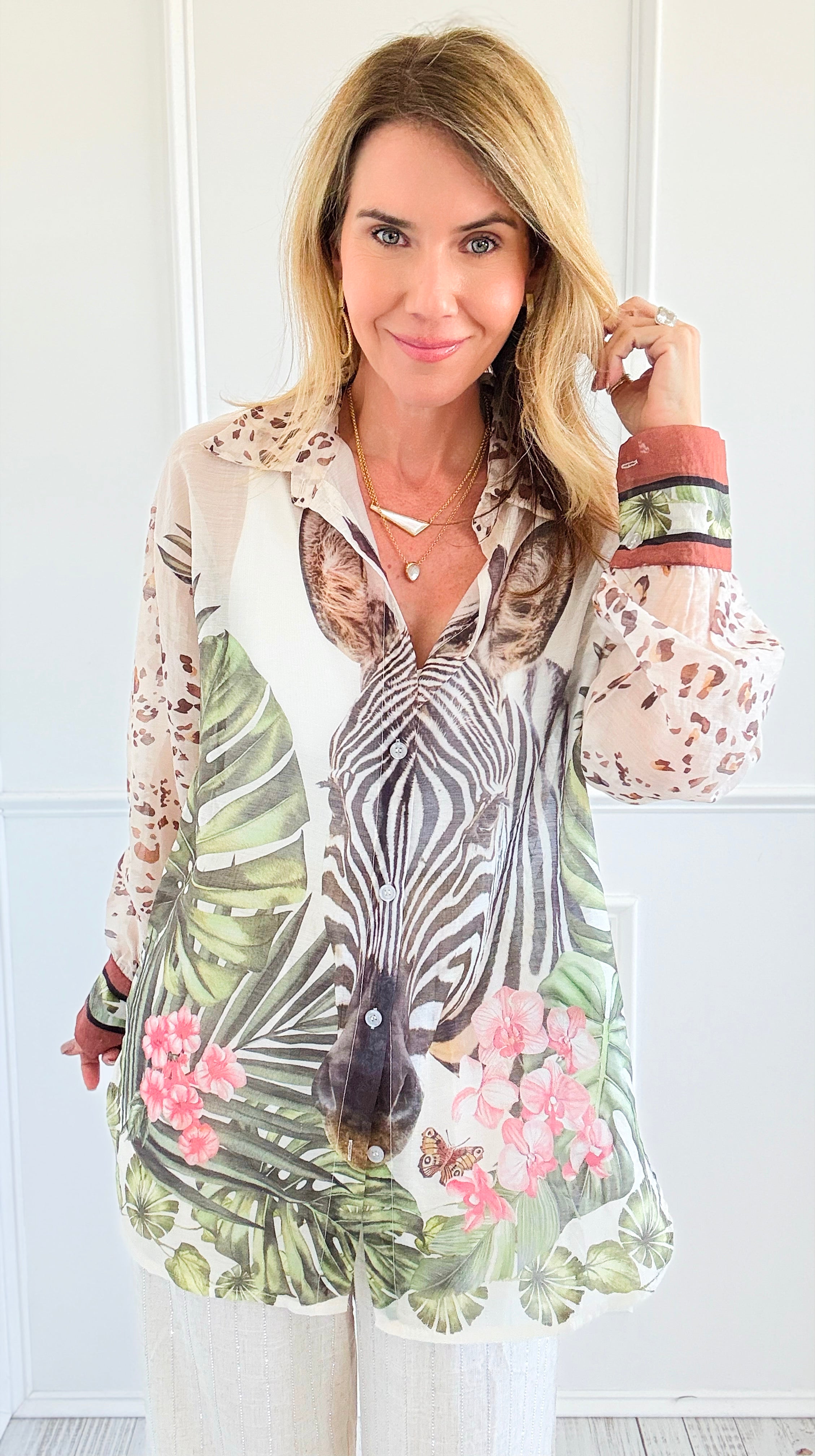 Safari Luxe Italian Blouse-130 Long Sleeve Set-Italianissimo-Coastal Bloom Boutique, find the trendiest versions of the popular styles and looks Located in Indialantic, FL