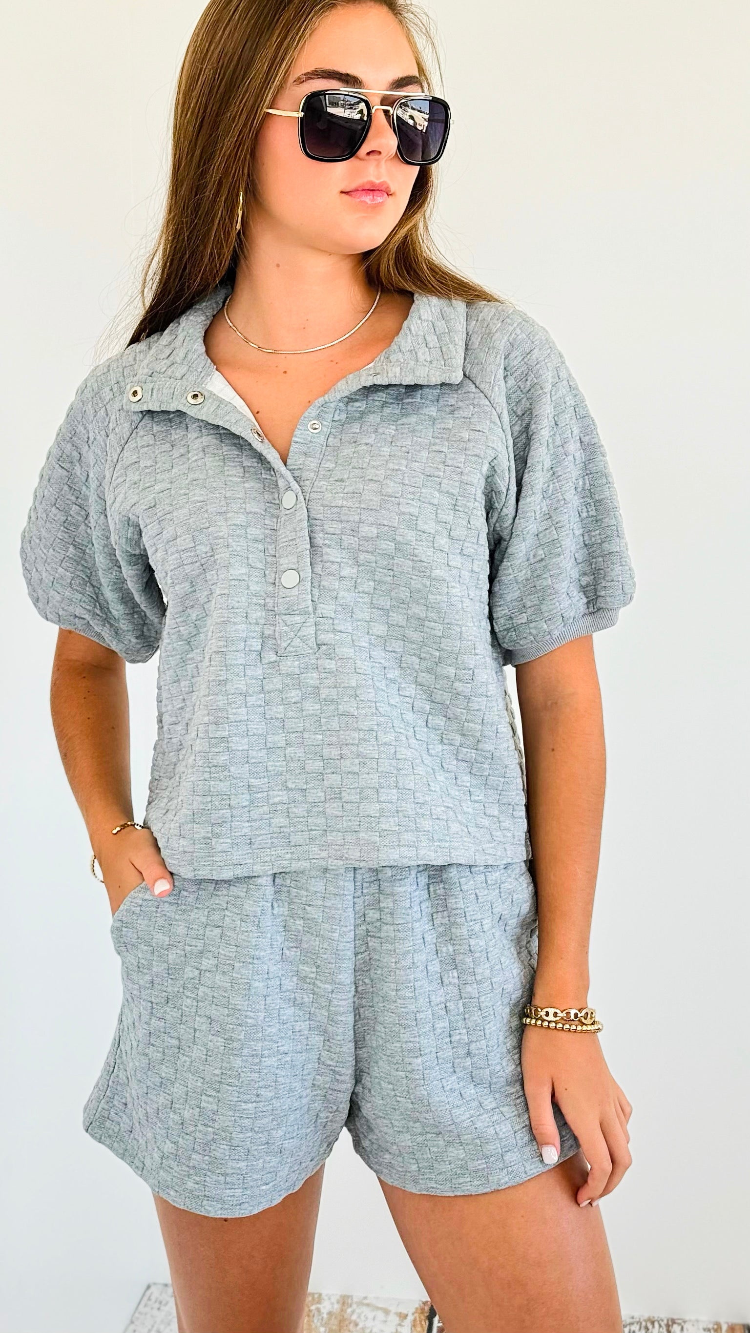 Textured Cropped Knit Set-110 Short Sleeve Tops-Main Strip-Coastal Bloom Boutique, find the trendiest versions of the popular styles and looks Located in Indialantic, FL