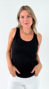 Classic Fitted Scoop Neck Tank Top - Black-100 Sleeveless Tops-Before You-Coastal Bloom Boutique, find the trendiest versions of the popular styles and looks Located in Indialantic, FL