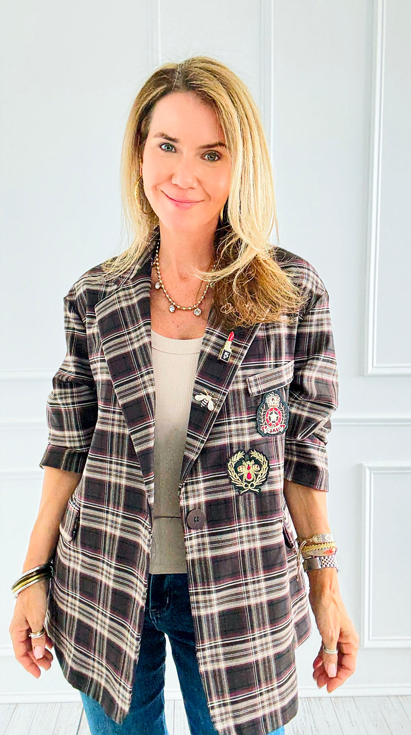 Bee Chic Italian Blazer- Brown-160 Jackets-TATTOO Z-Coastal Bloom Boutique, find the trendiest versions of the popular styles and looks Located in Indialantic, FL