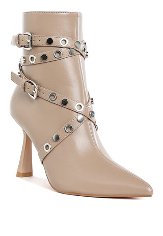 Buckle Strap Ankle Boots - Beige