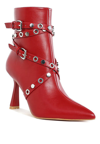 Buckle Strap Ankle Boots - Red