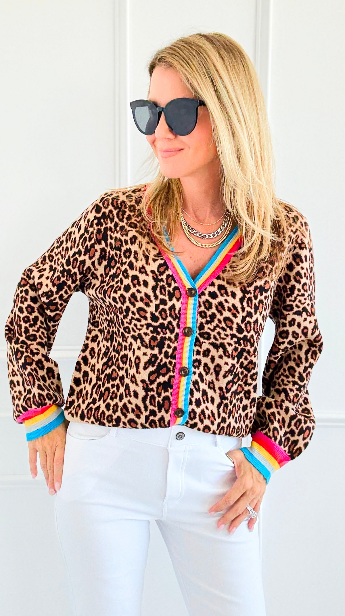 Wild Streak Rainbow Trim Cardigan - Black-150 Cardigans/Layers-JODIFL-Coastal Bloom Boutique, find the trendiest versions of the popular styles and looks Located in Indialantic, FL