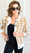 Luxe Houndstooth Button Up Sweater-140 Sweaters-Rousseau-Coastal Bloom Boutique, find the trendiest versions of the popular styles and looks Located in Indialantic, FL