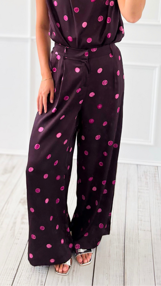 Draped Polka Dot Pant - Plum