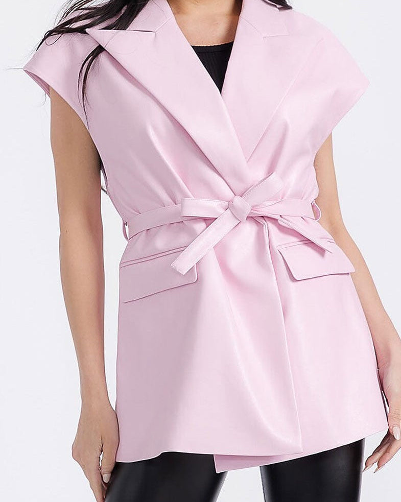 Run the City Vegan Leather Vest - Pink-160 Jackets-ROUSSEAU-Coastal Bloom Boutique, find the trendiest versions of the popular styles and looks Located in Indialantic, FL
