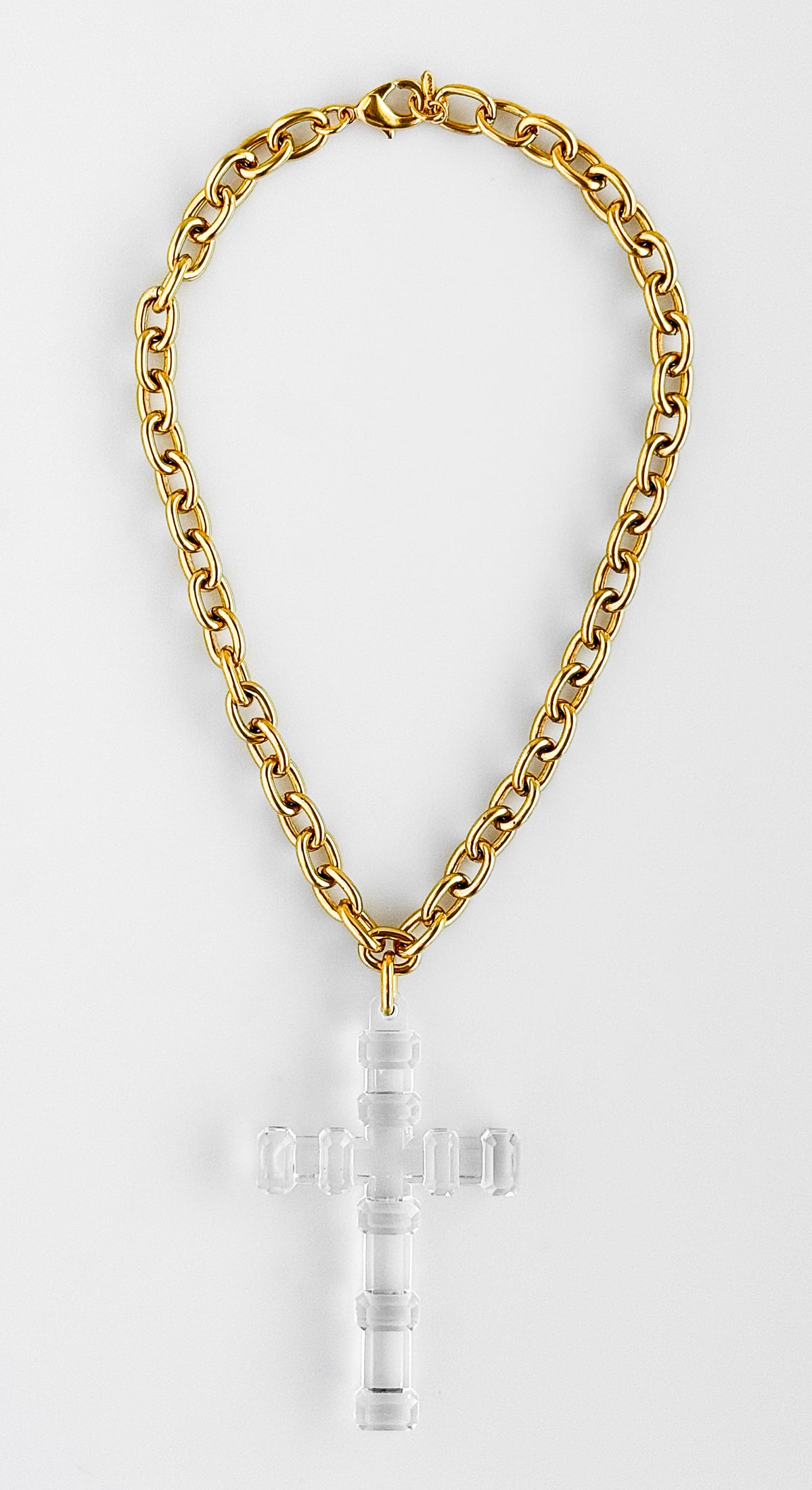 Clear Chunky Cross Necklace-230 Jewelry-YOCHI-Coastal Bloom Boutique, find the trendiest versions of the popular styles and looks Located in Indialantic, FL