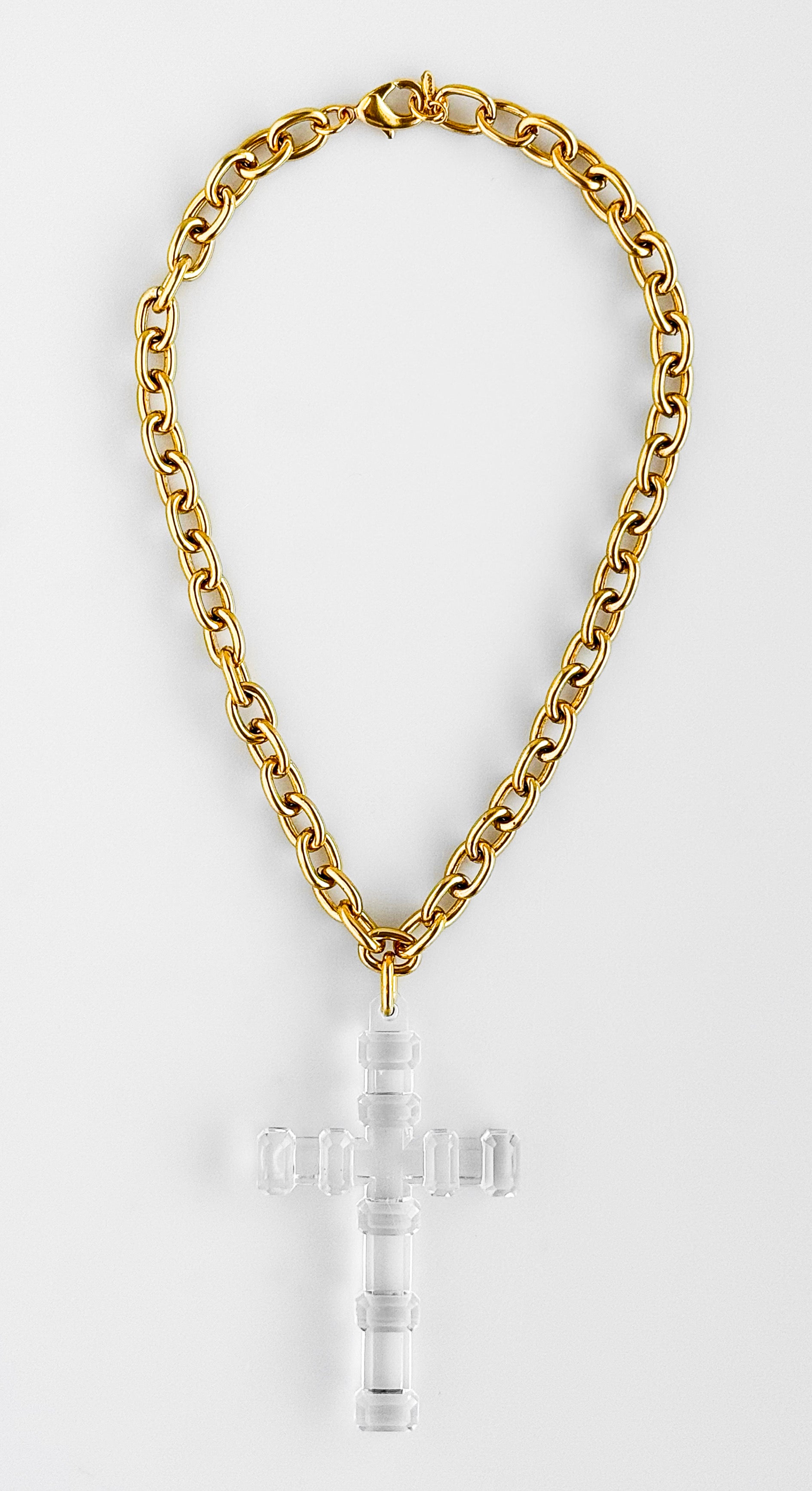 Clear Chunky Cross Necklace-230 Jewelry-YOCHI-Coastal Bloom Boutique, find the trendiest versions of the popular styles and looks Located in Indialantic, FL