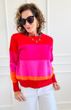 Sunset Kiss Colorblock Knit Sweater-140 Sweaters-Rousseau-Coastal Bloom Boutique, find the trendiest versions of the popular styles and looks Located in Indialantic, FL