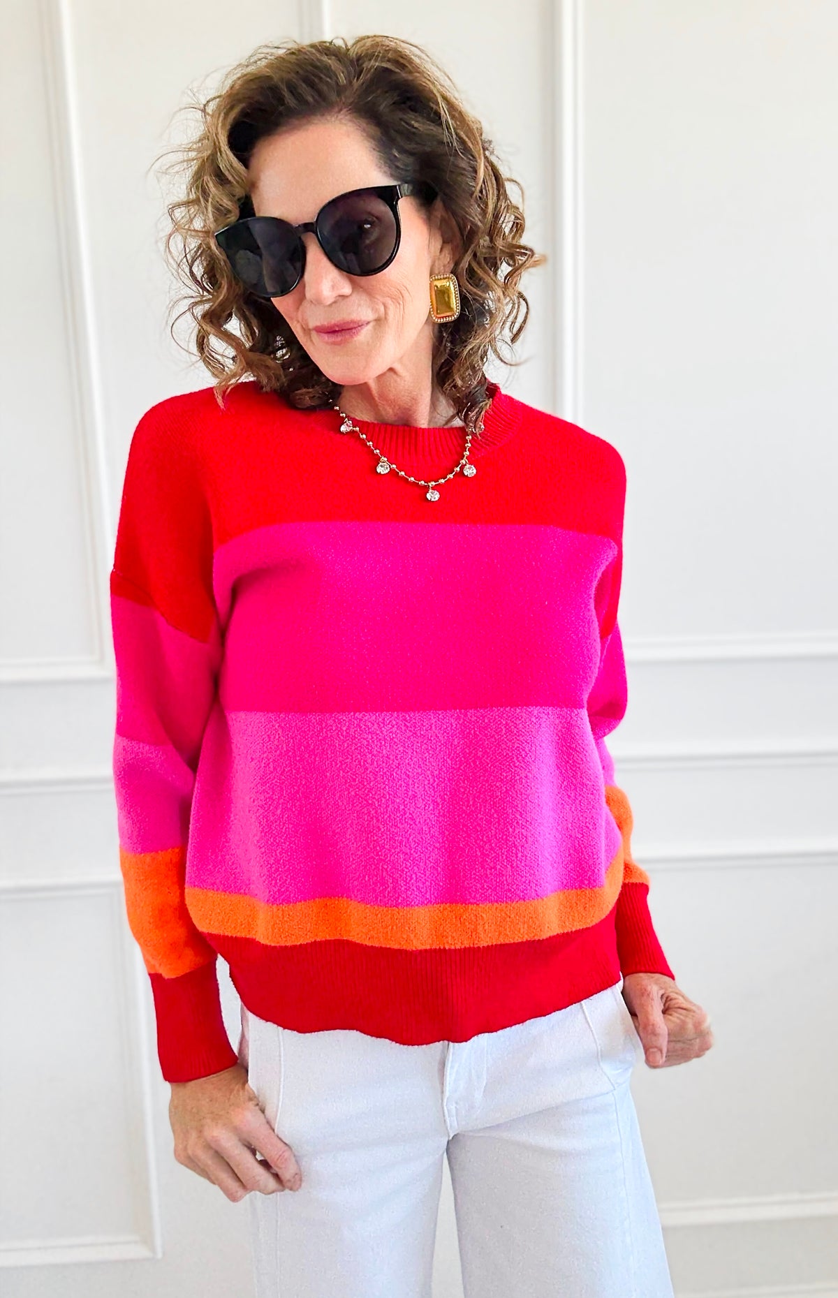 Sunset Kiss Colorblock Knit Sweater-140 Sweaters-Rousseau-Coastal Bloom Boutique, find the trendiest versions of the popular styles and looks Located in Indialantic, FL