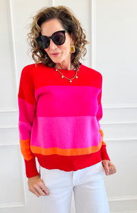 Sunset Kiss Colorblock Knit Sweater-140 Sweaters-Rousseau-Coastal Bloom Boutique, find the trendiest versions of the popular styles and looks Located in Indialantic, FL
