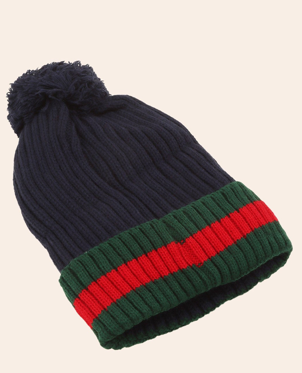 Pom Luxe Striped Beanie - Navy-260 Other Accessories-ICCO ACCESSORIES-Coastal Bloom Boutique, find the trendiest versions of the popular styles and looks Located in Indialantic, FL