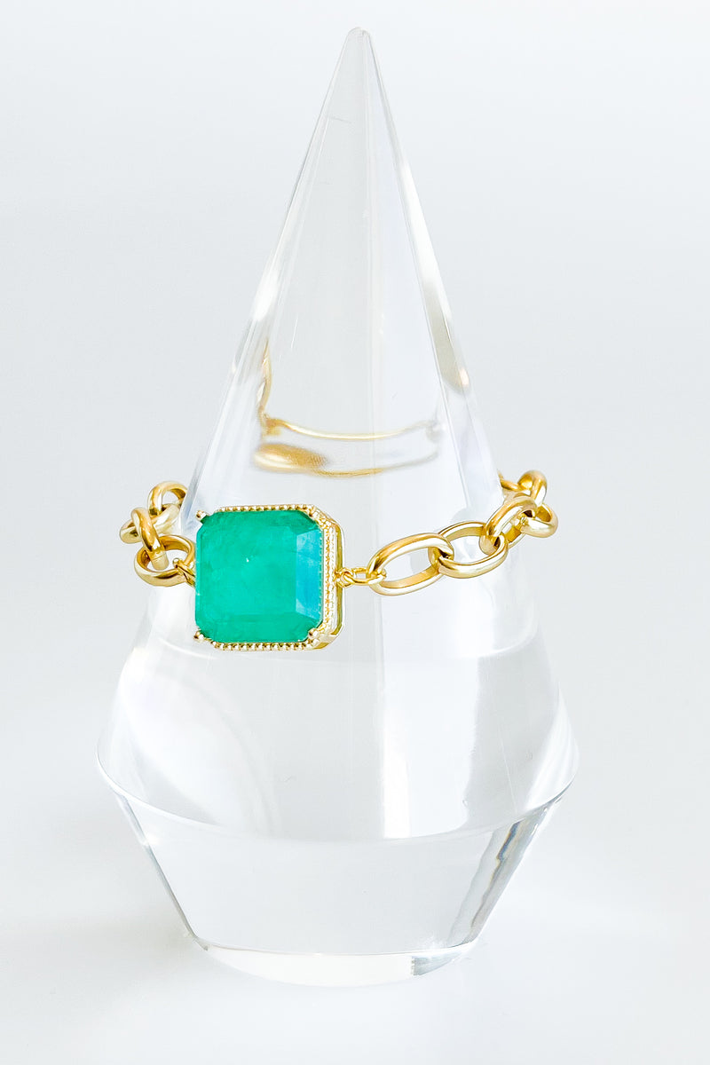 Chunky Crystal Square Magnetic Bracelet - Emerald-230 Jewelry-AF Designs-Coastal Bloom Boutique, find the trendiest versions of the popular styles and looks Located in Indialantic, FL