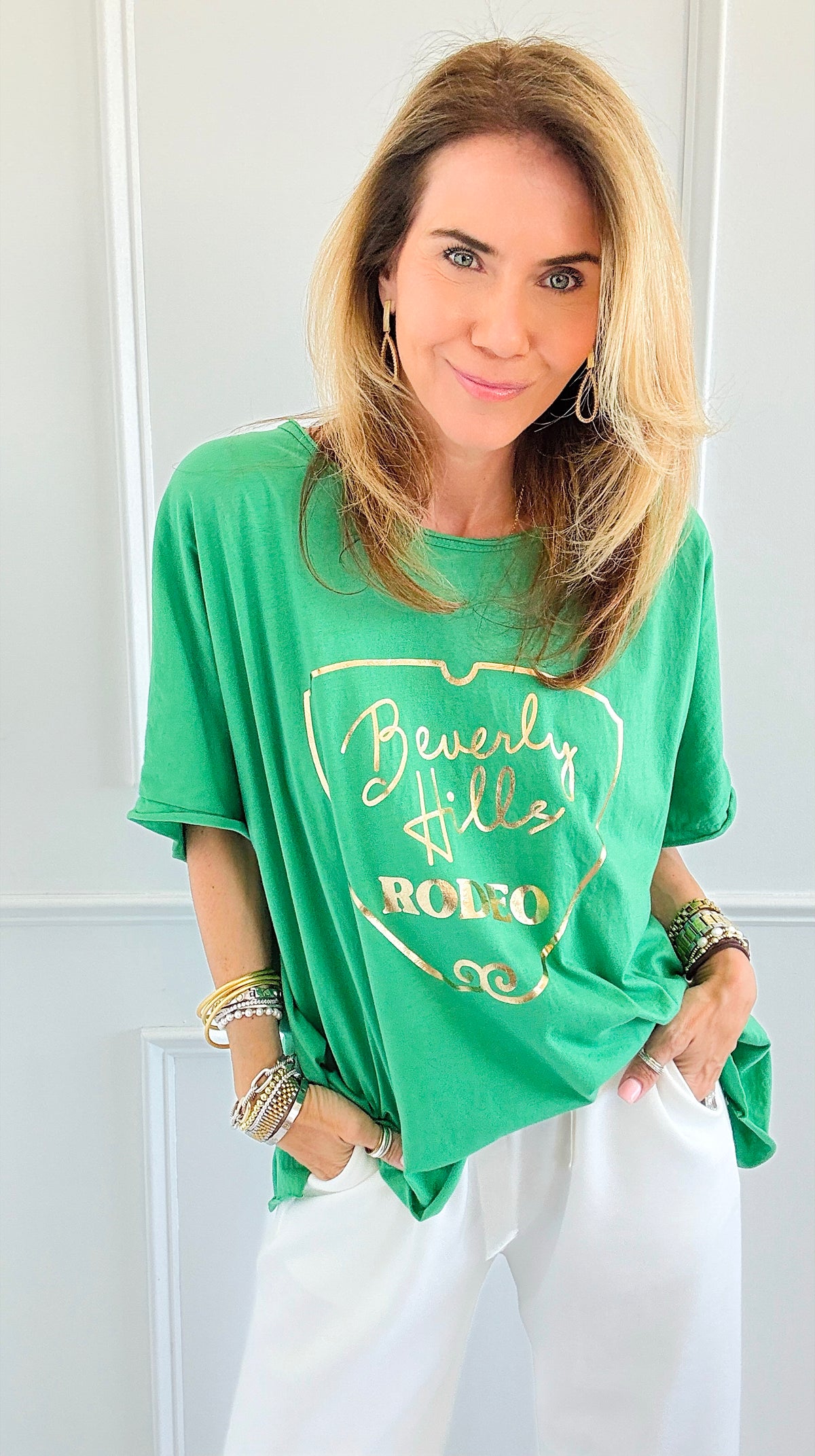 Rodeo Luxe Italian T-Shirt- Kelly Green-110 Short Sleeve Tops-Italianissimo-Coastal Bloom Boutique, find the trendiest versions of the popular styles and looks Located in Indialantic, FL