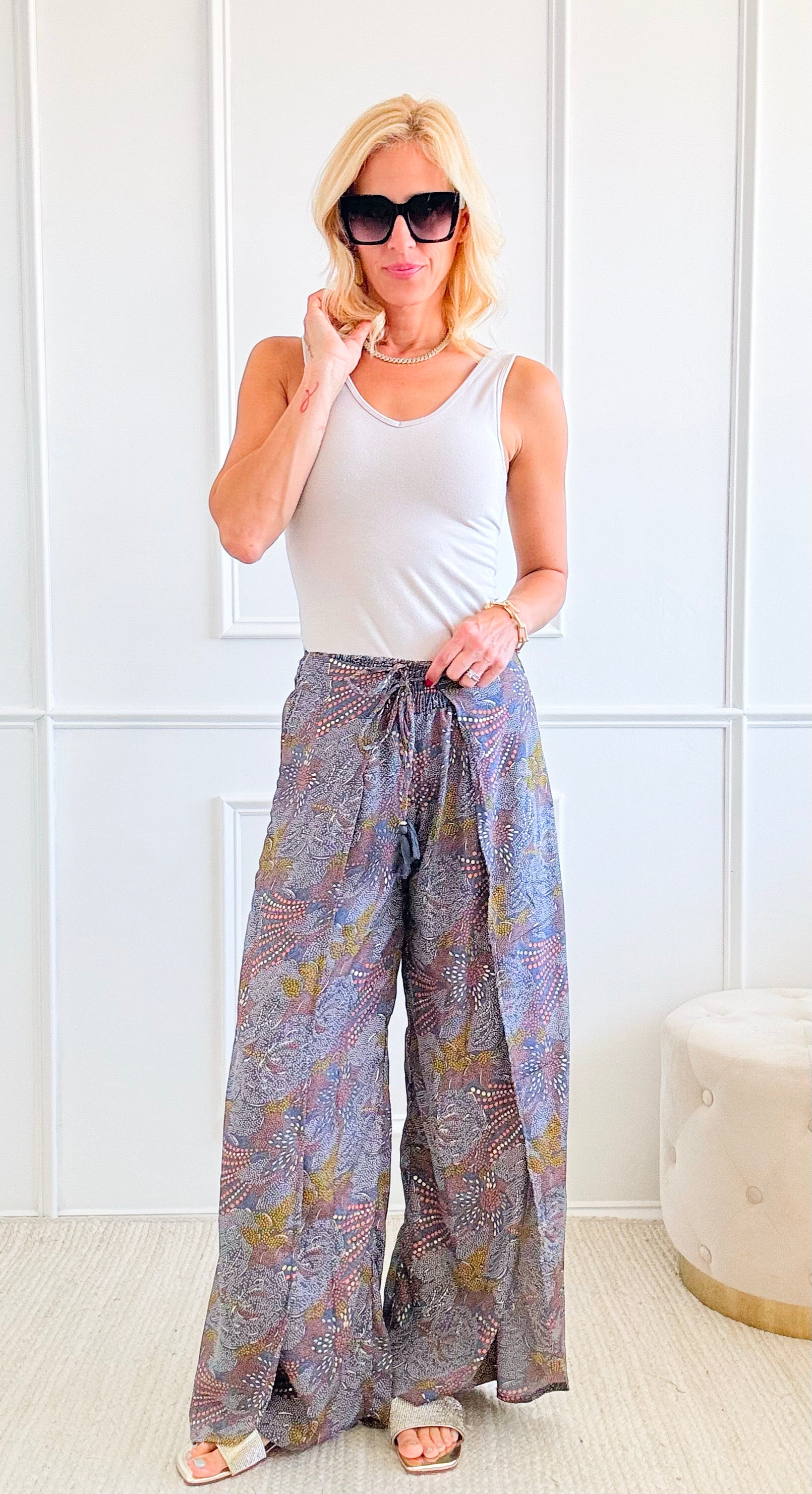 Dripping With Metallic Wrap Pants - Dark Gray-210 Loungewear/Sets-Fashion Fuse-Coastal Bloom Boutique, find the trendiest versions of the popular styles and looks Located in Indialantic, FL